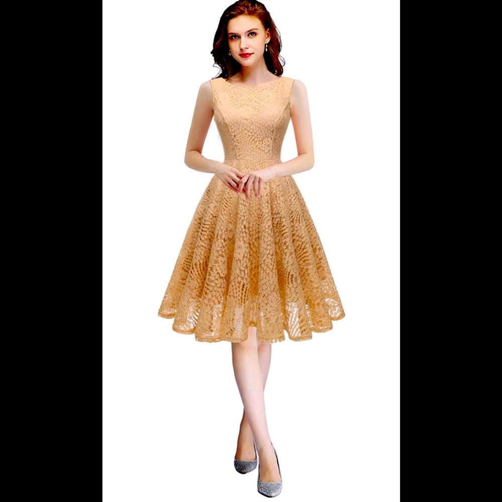 Kingfancy Women Floral Lace Party Dress Short Cocktail Dress- Boatneck